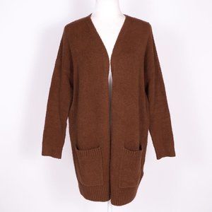 Eileen Fisher Mustard Brown Cotton Blend Knit Long Open Cardigan Sweater SZ M